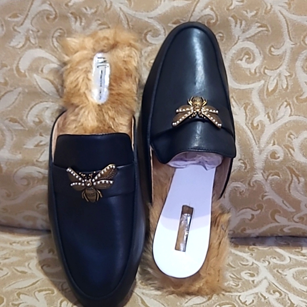 INC BLACK LEATHER MULES 11M